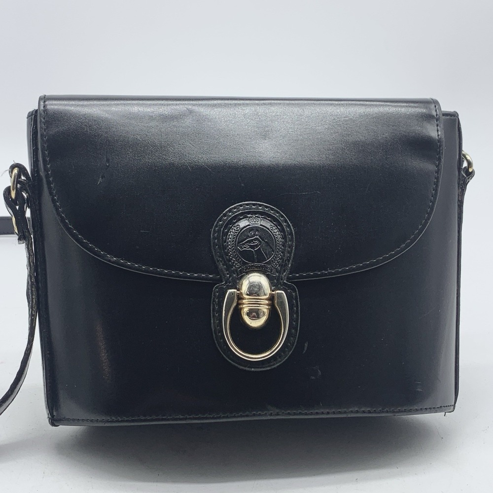 PRISTINE Brand VTG Horse Emblem Leather Crossbody Bucket Equestrian Theme